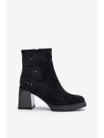 Ocieplane Botki Damskie Na Słupku Ze Zdobieniem D&A MR880-130 Czarne