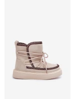 Śniegowce Damskie Z Haftem Na Platformie Jasnobeżowe Naleris