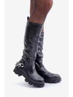 Kozaki Na Płaskim Obcasie Z Łańcuchem Czarne Nauricette