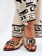 Płaskie Sandały Z Ozdobą Eko Skórzane Złote Lilria