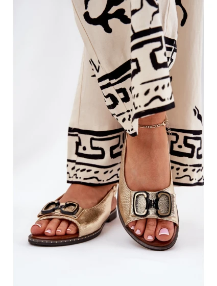 Płaskie Sandały Z Ozdobą Eko Skórzane Złote Lilria Płaskie Sandały Z Ozdobą Eko Skórzane Złote Lilria