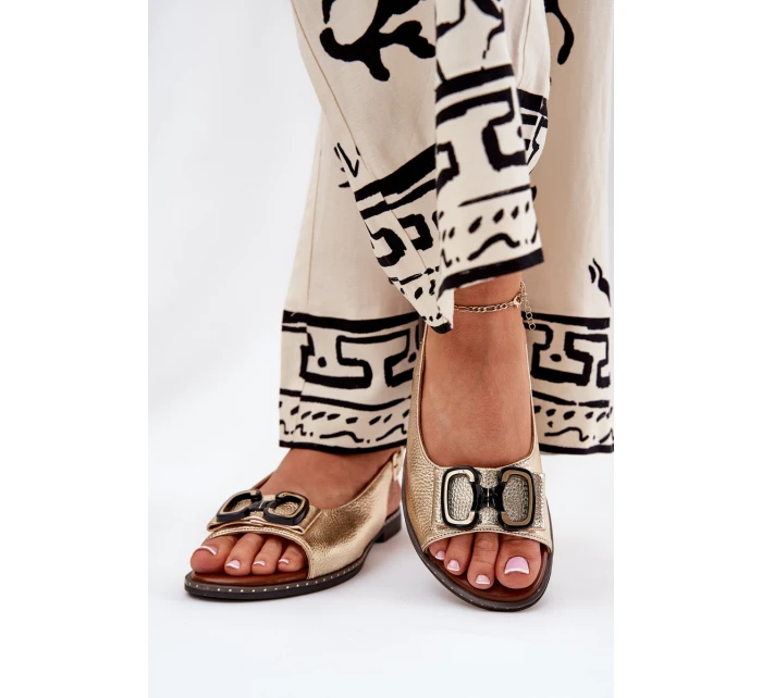 Płaskie Sandały Z Ozdobą Eko Skórzane Złote Lilria Płaskie Sandały Z Ozdobą Eko Skórzane Złote Lilria