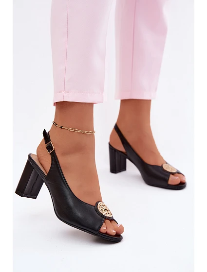 Dámské sandály na podpatku se zlatým detailem Černé Lotus