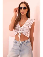 Dámska pruhovaná blúzka so záhybmi a volánikmi tmavoružová Dámska pruhovaná blúzka so záhybmi a volánikmi tmavoružová