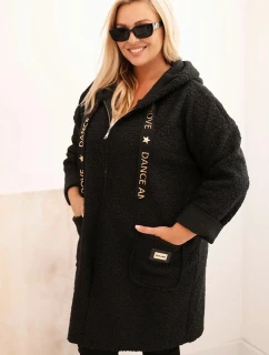 Dámský kabát Plus Size z  s kapucí a kapsami černý model 21297040 - K-Fashion
