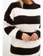 Dámske Plus veľkosť sveter šaty pruhy hnedá