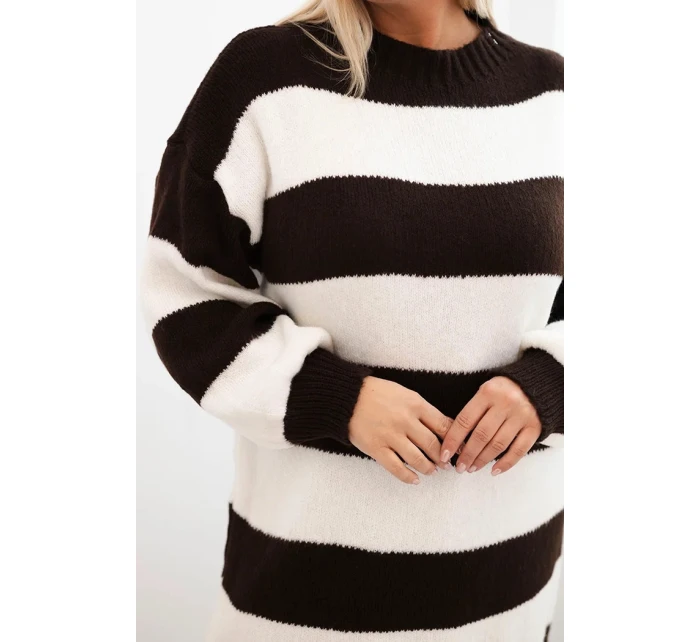 Dámske Plus veľkosť sveter šaty pruhy hnedá