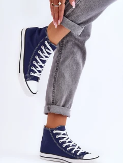 Damskie Trampki Klasyczne Wysokie Granatowe Remos