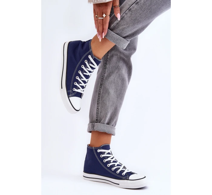 Damskie Trampki Klasyczne Wysokie Granatowe Remos Damskie Trampki Klasyczne Wysokie Granatowe Remos