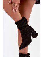 Kozačky z přírodního semiše vyhřívané na podpatku s našitím Zazoo 4216 Černé