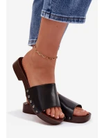 Dámské pantofle s přezkami na nízkém podpatku Černé Brinalle