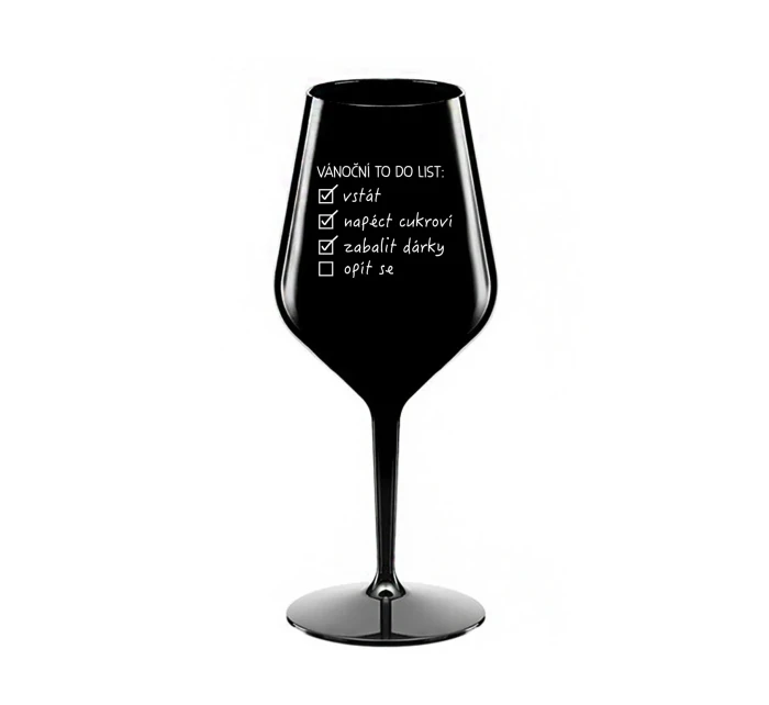 VÁNOČNÍ TODO LIST - černá nerozbitná sklenice na víno 470 ml VÁNOČNÍ TODO LIST - černá nerozbitná sklenice na víno 470 ml