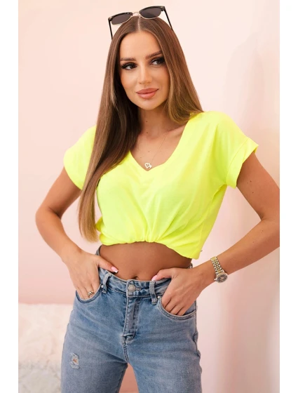Dámska bavlnená blúzka s krátkym rukávom a výstrihom do V Neon Yellow Dámska bavlnená blúzka s krátkym rukávom a výstrihom do V Neon Yellow
