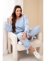 Dámska súprava z maslovej viskózy s kravatami modrá