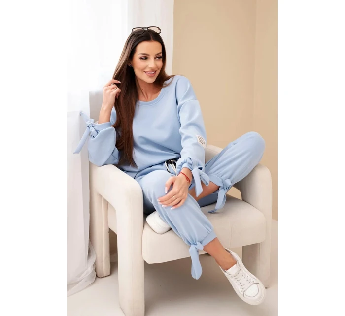 Dámska súprava z maslovej viskózy s kravatami modrá