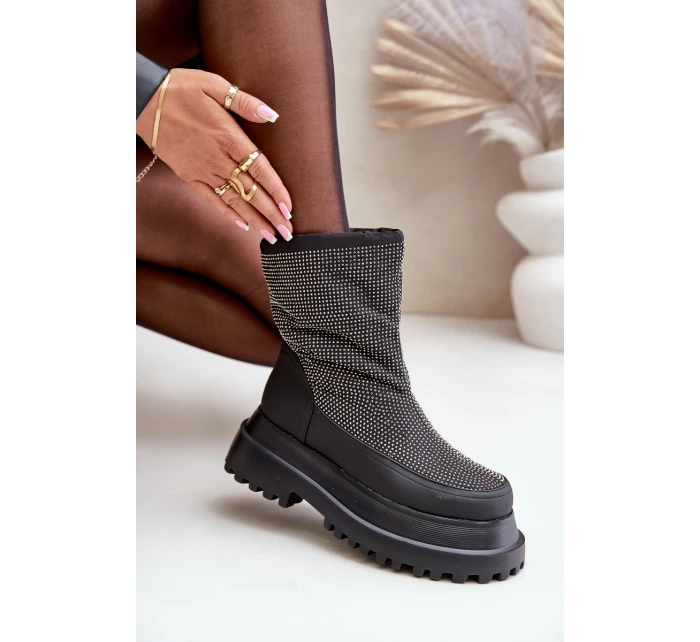 Zdobione Śniegowce Na Platformie I Płaskim Obcasie Czarne Avivina Zdobione Śniegowce Na Platformie I Płaskim Obcasie Czarne Avivina