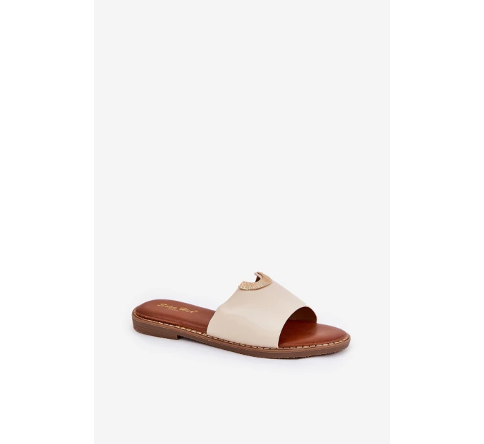 Klapki Damskie Eko Skórzane Z Ozdobnymi Detalami Beżowe Mevith Klapki Damskie Eko Skórzane Z Ozdobnymi Detalami Beżowe Mevith