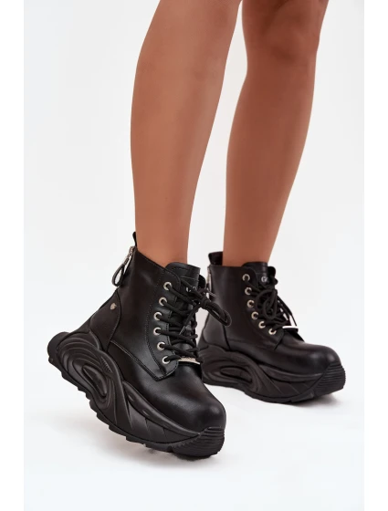 Kožené zateplené dámské kotníkové boty na platformě model 21711737 Černé - Goe