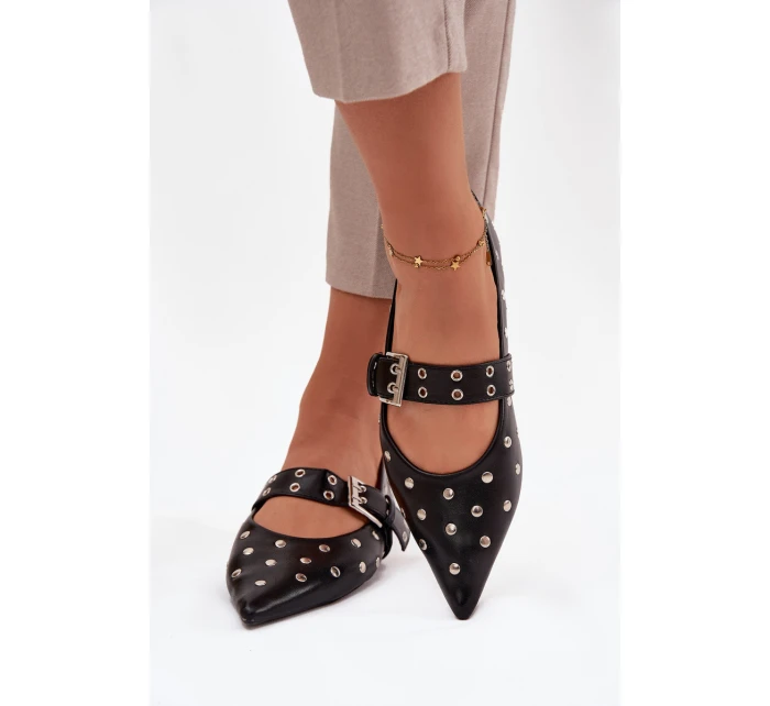 Dámske baleríny z ekokože s kamienkami a prackou Arlenne - čierne Dámske baleríny z ekokože s kamienkami a prackou Arlenne - čierne