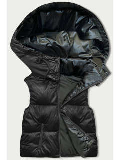 Krátká černá dámská vesta s kapucí (B8156-1)