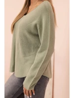 Dámsky viskózový sveter s výstrihom v tvare V svetlej khaki farby