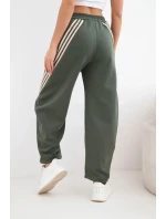 Dámske maslové nohavice z viskózy s khaki pásom