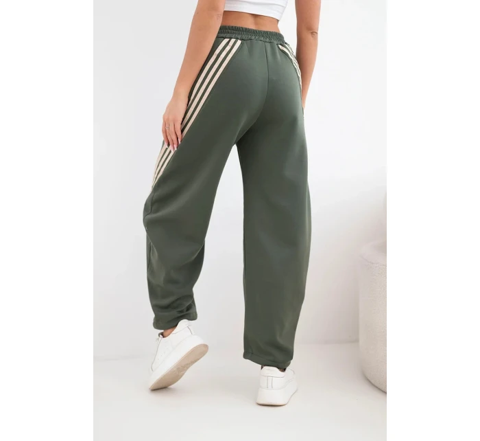 Dámske maslové nohavice z viskózy s khaki pásom