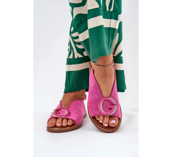 Płaskie Sandały Z Ozdobą Różowe Haliones