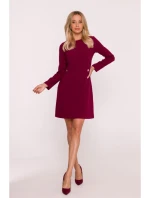 S419 Šaty s ozdobnými gombíkmi v páse - bordové S419 Šaty s ozdobnými gombíkmi v páse - bordové