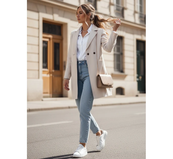 dámský oversize kabát dlouhý béžový Dstreet model 21981934 - FashionStreet dámský oversize kabát dlouhý béžový Dstreet model 21981934 - FashionStreet