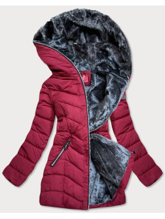 Červená zimná bunda s kapucňou a kožušinovou podšívkou (M21007)