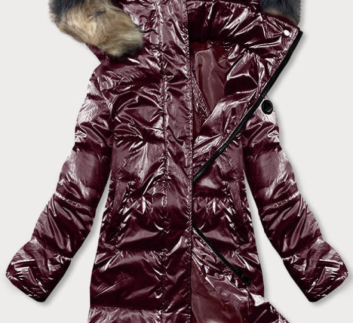 Lesklá dámska zimná bunda v baklažánovej farbe (M1590-20AMS)