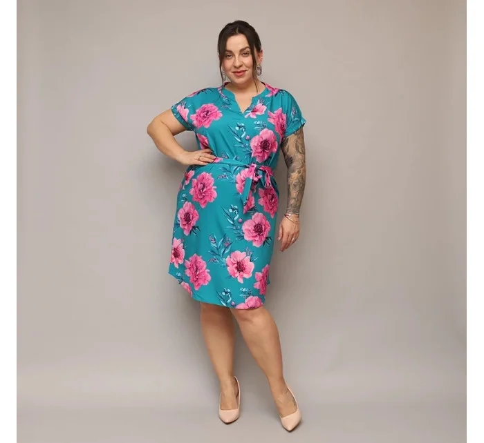 Dámské květované šaty v mořské barvě s páskem model 20070208 - Moon