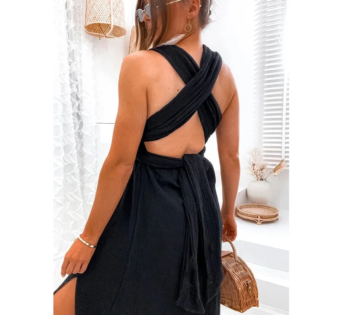 Černé dámské mušelínové šaty se výstřihem model 20137734 - Moon