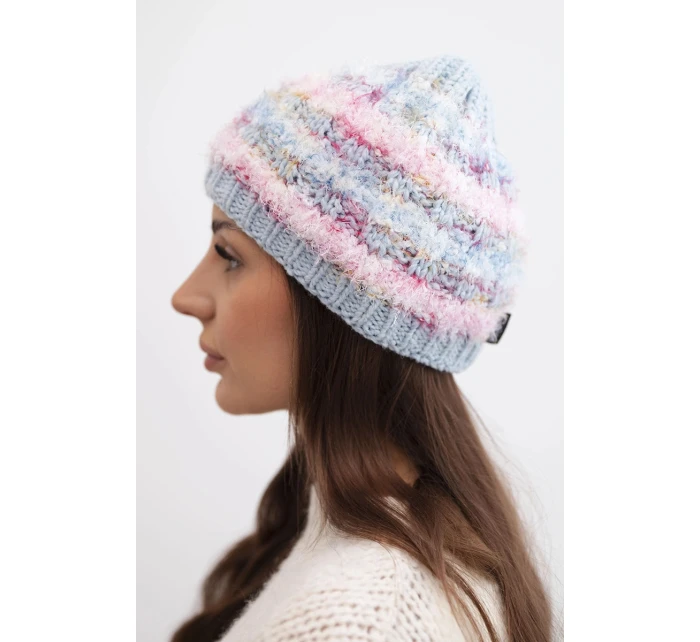 Dámska zimná čiapka s farebným vláknom a elastickou šnúrkou K352 modrá