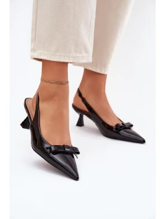 Lakierowane Sandały Na Szpilce Z Kokardką Czarne Naylna