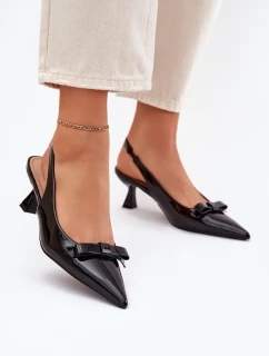 Lakierowane Sandały Na Szpilce Z Kokardką Czarne Naylna