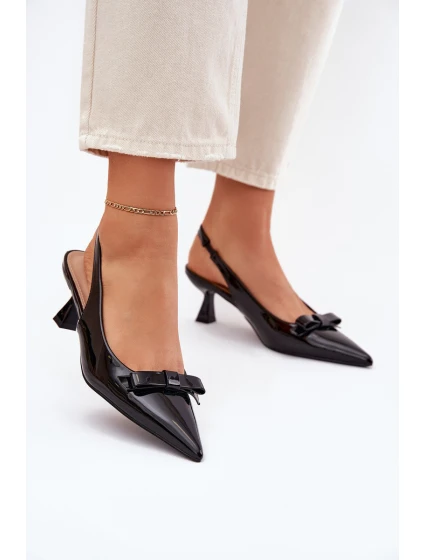 Lakierowane Sandały Na Szpilce Z Kokardką Czarne Naylna Lakierowane Sandały Na Szpilce Z Kokardką Czarne Naylna