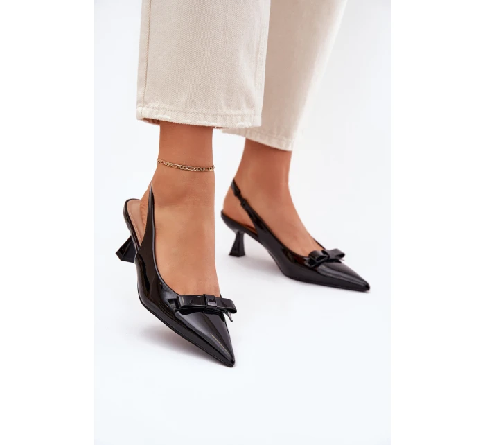 Lakierowane Sandały Na Szpilce Z Kokardką Czarne Naylna Lakierowane Sandały Na Szpilce Z Kokardką Czarne Naylna