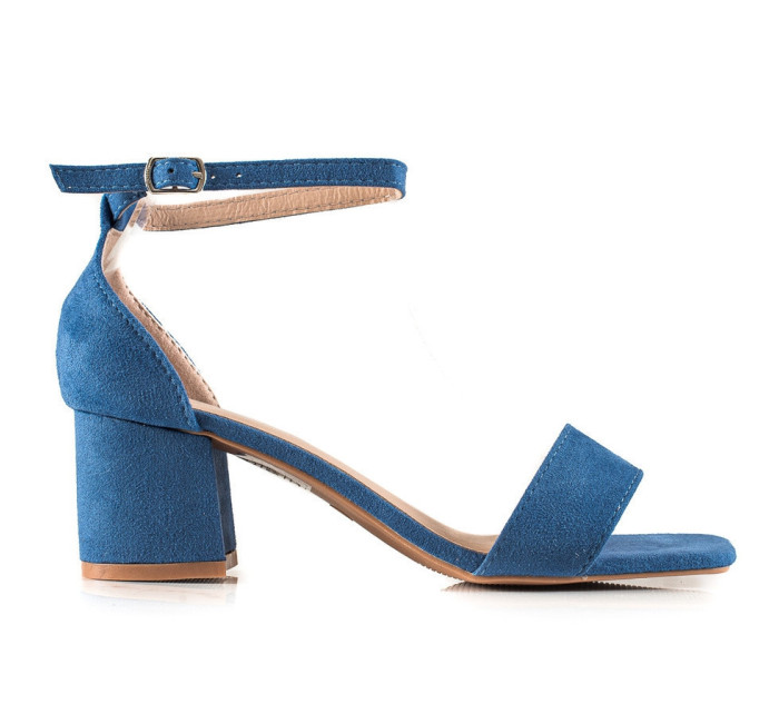 Jedinečné  sandály dámské modré na širokém podpatku