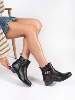 Originálne čierne členkové topánky pre ženy na širokom podpätku