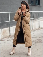 Dámská zimní dlouhá prošívaná bunda s kapucí béžová Dstreet model 21980591 - FashionStreet