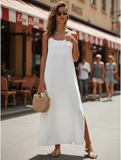 Dámske letné maxi šaty z viskózy, biele, FashionStreet EY2664