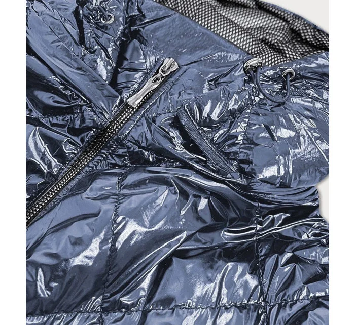 Svetlo modrá lesklá dámska prešívaná bunda (B9573)