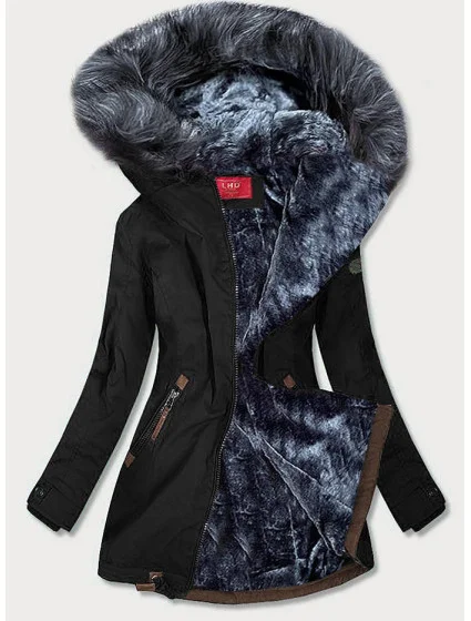 Čierno-šedá nepremokavá dámska bunda parka (m-923)