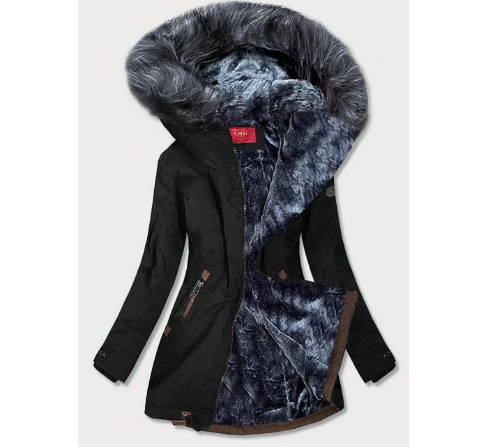 Čierno-šedá nepremokavá dámska bunda parka (m-923)