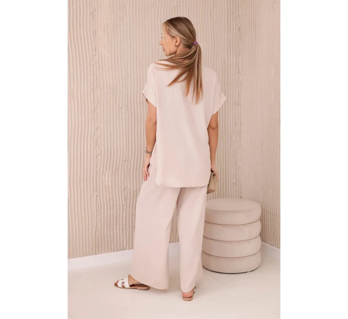 Súprava s náhrdelníkom blúzka + nohavice béžová