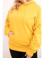 Dámska mikina s kapucňou a klokaním vreckom Plus Size bavlnená horčica
