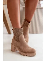 Dámské boty na podpatku se zipem eko semišové béžové model 21668056 - Boto