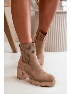 Botki Damskie Na Słupku Zapinane Na Zamek Eko Zamszowe Beżowe Rashmi